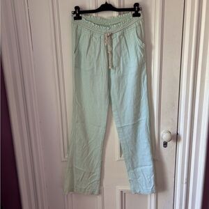Women’s Roxy Linen Mint Elastic Tie Waist Pants Size Small